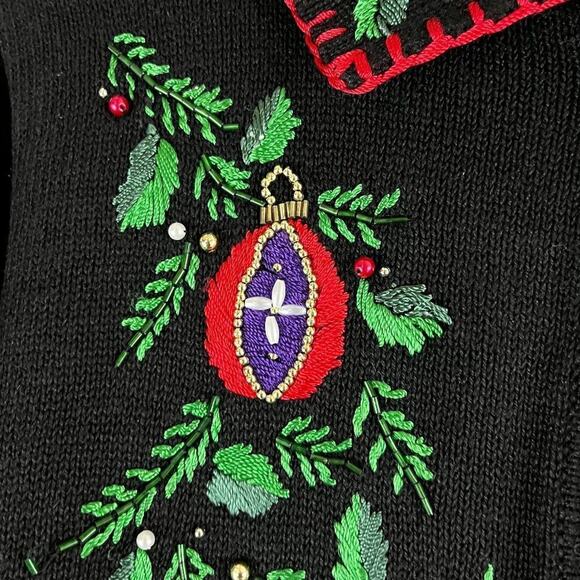 Vintage Embroidered Beaded Christmas Cardigan Sweater B.P. Design Size Large - Picture 6 of 9